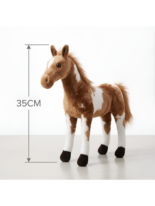 Horse Plush Toy – Premium 35cm Realistic Standing Soft Stuffed Pony with White Patches, High-Quality Lifelike Animal Gift for Kids & Collectors ST14977