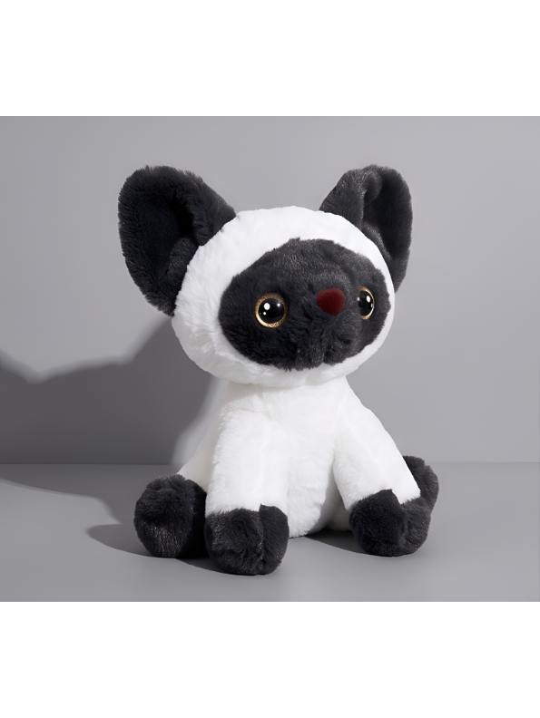 Siamese Cat Plush Toy – 8-Inch Cute Black and White Stuffed Animal Kitten with Big Glitter Eyes, Fluffy Soft Toy for Kids and Cat Lovers ST16507