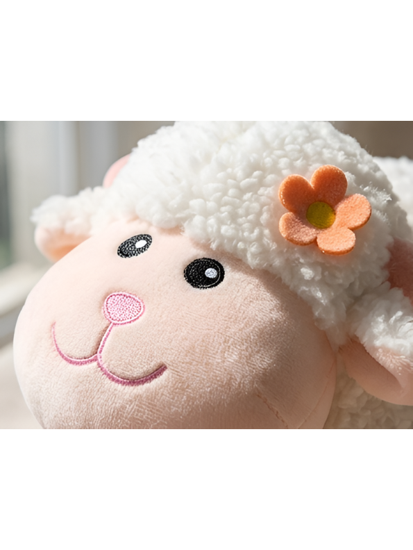 Sheep Plush Toy – 10-Inch Cute White Fluffy Lamb Soft Stuffed Animal with Flower Accent, Kawaii Lamb Pillow Plushie Gift for Kids and Toddlers ST11470