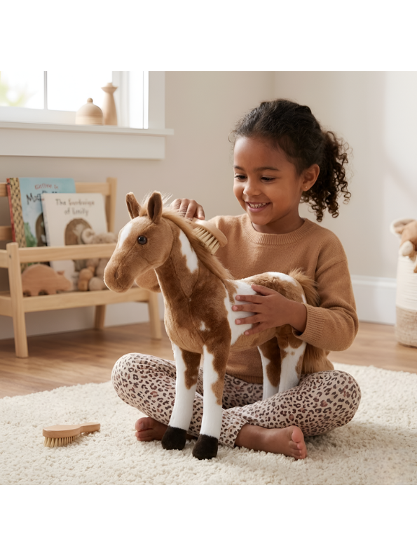 Horse Plush Toy – Premium 45cm Realistic Standing Soft Stuffed Pony with White Patches, High-Quality Lifelike Animal Gift for Kids & Collectors ST14978
