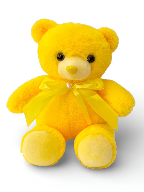 Yellow Teddy Bear Plush 8-Inch – Soft Stuffed Animal with Lavender Ribbon & Heart Charm | Cute Birthday Gift for Kids, Toddlers & Girls ST11106