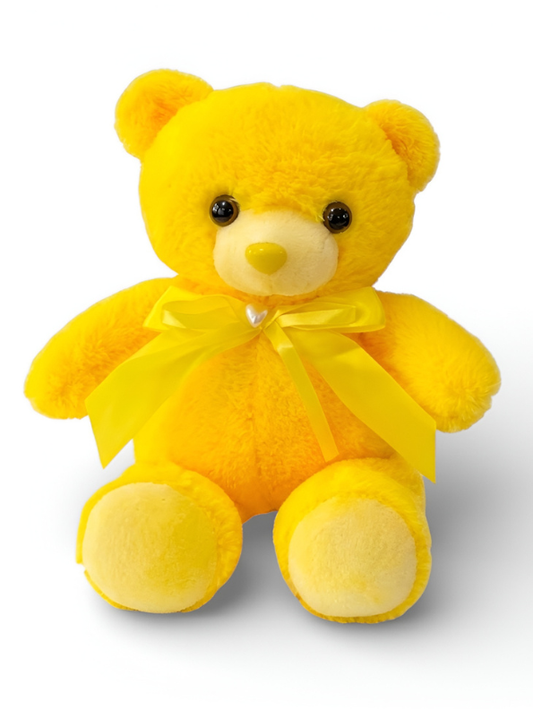 Yellow Teddy Bear Plush 8-Inch – Soft Stuffed Animal with Lavender Ribbon & Heart Charm | Cute Birthday Gift for Kids, Toddlers & Girls ST11106