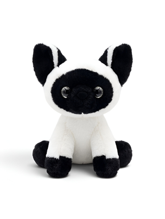 Siamese Cat Plush Toy – 8-Inch Cute Black and White Stuffed Animal Kitten with Big Glitter Eyes, Fluffy Soft Toy for Kids and Cat Lovers ST16507