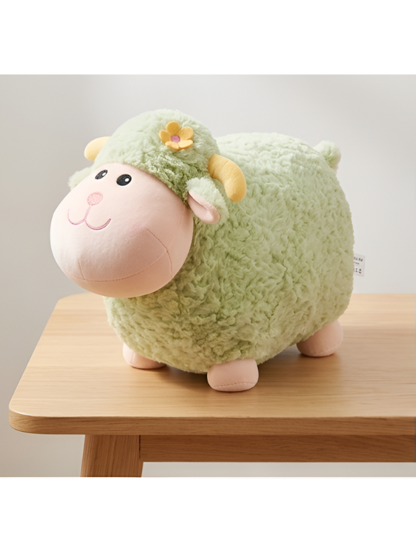 Sheep Plush Toy – 10-Inch Cute Green Fluffy Lamb Soft Stuffed Animal with Flower Accent, Kawaii Lamb Pillow Plushie Gift for Kids and Toddlers ST11470