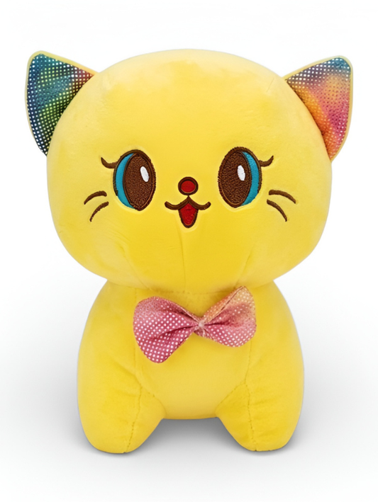 Adorable Kitty Soft Toy – 7 Inch Plush Stuffed Kitten with Sparkly Rainbow Sequined Ears & Pink Bowtie | Cute Vibrant Cat Plush for Kids, Gifts & Decor ST11943