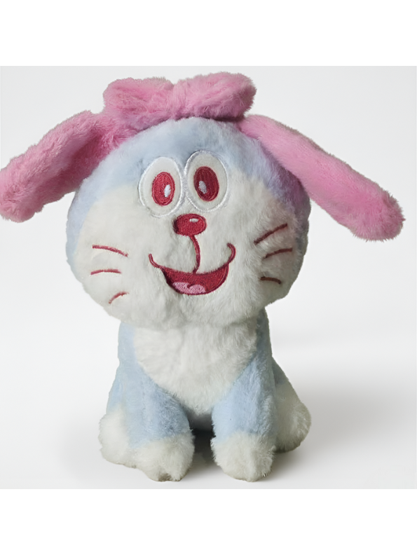 Doraemon Plush Toy 21-cm – Soft Blue & White Stuffed Figure with Pink Bow