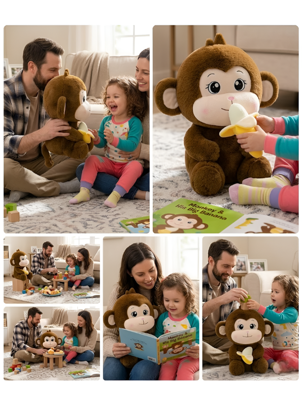 Monkey Plush Toy with Banana – 45cm Sitting Ultra-Soft Stuffed Animal for Kids, Cute Brown Nursery Décor, ST14463