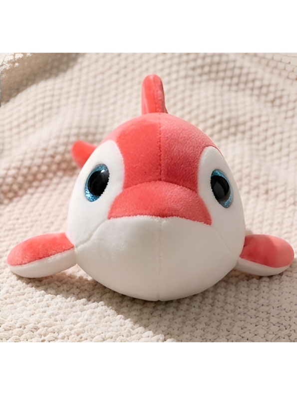 Dolphin Plush Toy - 7-Inch Cute Coral Red Soft Stuffed Animal Marine Life Teddy Bear with Big Blue Glitter Eyes for Kids and Toddlers ST14658