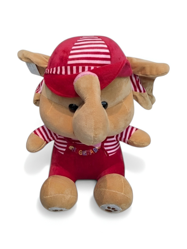 45 cm Premium Elephant Plush Toy in Red Striped Dungarees & Matching Cap – Ultra-Soft Stuffed Animal for Kids, Perfect Gift for Babies & Toddlers ST14534