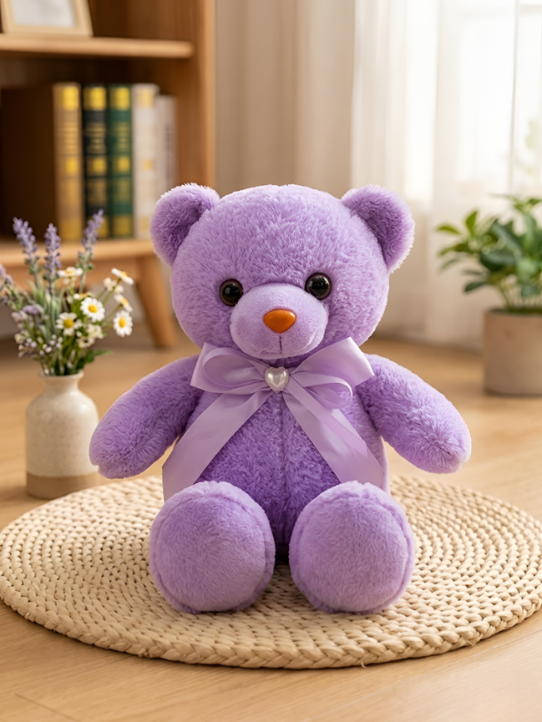 Teddy Bear Plush 8-Inch – Soft Stuffed Animal with Lavender Ribbon & Heart Charm | Cute Birthday Gift for Kids, Toddlers & Girls ST11106