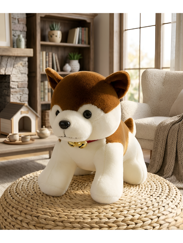 Shiba Inu Plush Toy – 30cm Cute Brown & White Kawaii Dog Stuffed Animal with Bell Collar, Soft Mame Shiba Plush for Kids ST14632