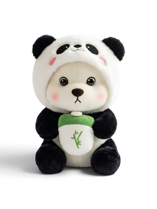 Panda Bear Plush Toy - 8-Inch Soft Kawaii Stuffed Animal with Removable Hood and Bamboo Accessory - Cute Plushie Gift for Kids, Toddlers ST15759