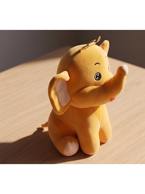 Crown Elephant Plush Toy - Soft Yellow Elephant Stuffed Animal with Golden Crown, Big Ears, and Upturned Trunk, Kawaii Plushie Doll for Kids ST11471