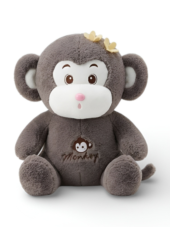 Grey Plush Monkey Stuffed Animal – Adorable 33cm Soft Sitting Cuddly Toy with Flower Detail & Embroidered Logo, Premium Gift for Kids & Toddlers ST14558