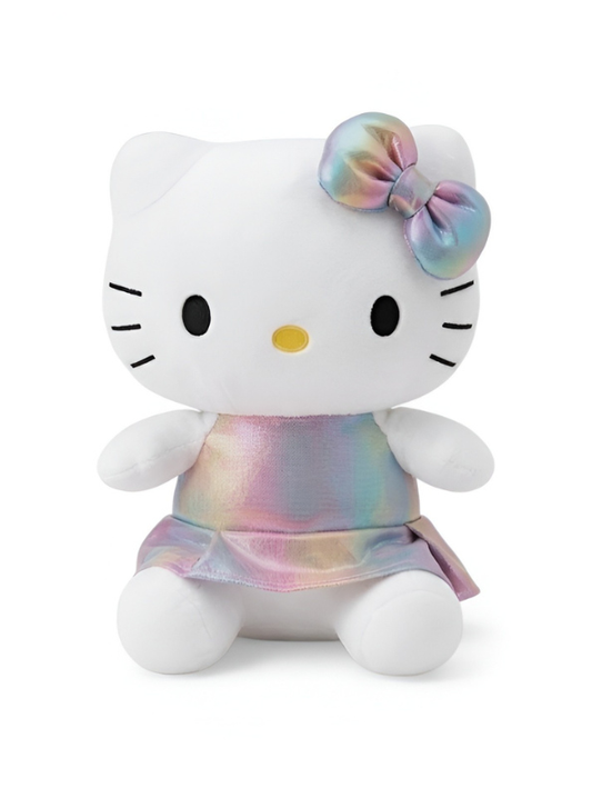 Hello Kitty Plush Toy – 7-Inch Iridescent Rainbow Dress & Bow, Soft Cuddly Stuffed Animal Collectible, Sanrio Character Figure for Kids & Fans ST12011
