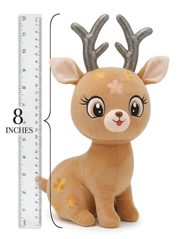 Reindeer Plush Toy – 8 Inch Soft Stuffed Deer with Sparkly Antlers & Floral Embroidery, Cute Holiday & Spring Gift for Kids and Toddlers ST11113