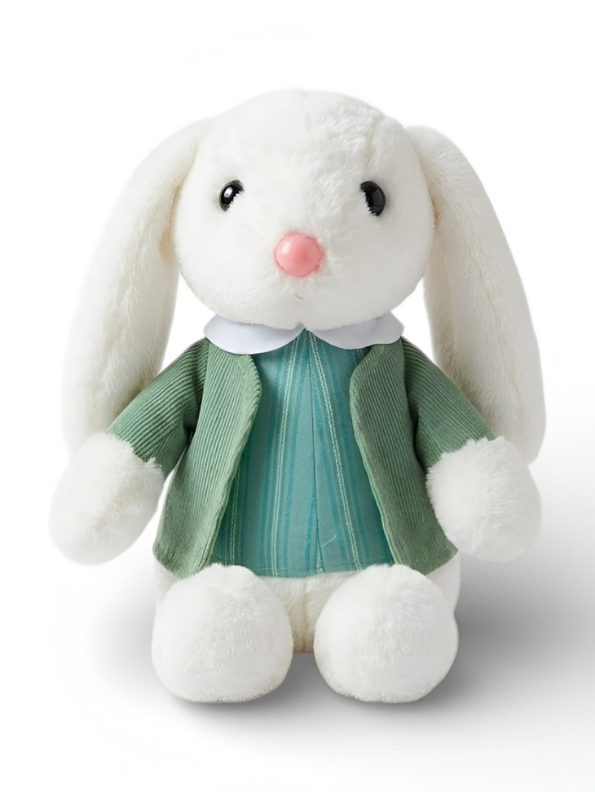 Rabbit Plush Toy – 8-Inch Soft Stuffed Bunny with Corduroy Jacket & Peter Pan Collar Dress – Cute Cuddly Toy for Kids & Toddlers ST11372