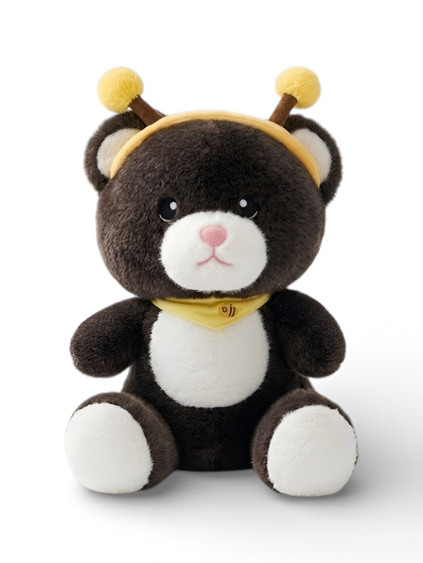Brown & White Plush Teddy Bear with Bee Antennas and Bandana – Adorable 35CM Ultra-Soft Stuffed Animal Toy for Kids, Toddlers ST16299