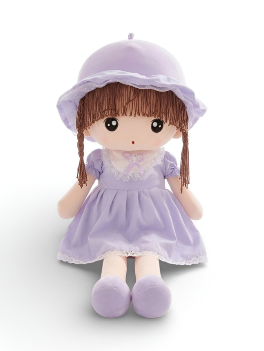 Rag Doll Girl with Purple Dress & Sun Hat – 90CM Soft Plush Premium Decorative Stuffed Toy with Braids for Toddlers & Kids ST10972