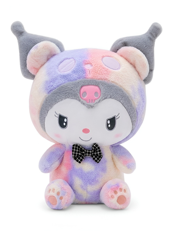 Kuromi Plush Toy 10 Inch – Tie Dye Kawaii Sanrio Stuffed Animal, Pastel Purple & Pink Plushie with Black Bow, Soft Collectible Doll for Kids & Fans ST11479