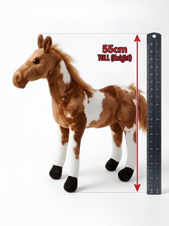 Horse Plush Toy – Premium 55cm Realistic Standing Soft Stuffed Pony with White Patches, High-Quality Lifelike Animal Gift for Kids & Collectors ST14979