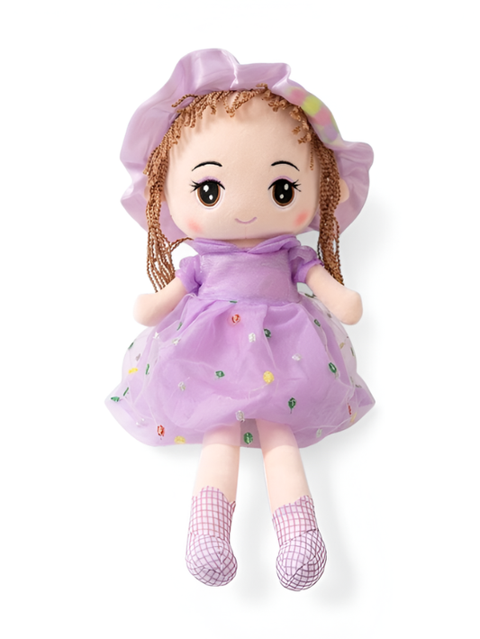 Purple Plush Rag Doll with Sun Hat & Tulle Dress – 45cm Premium Soft Stuffed Toy for Girls ST9339