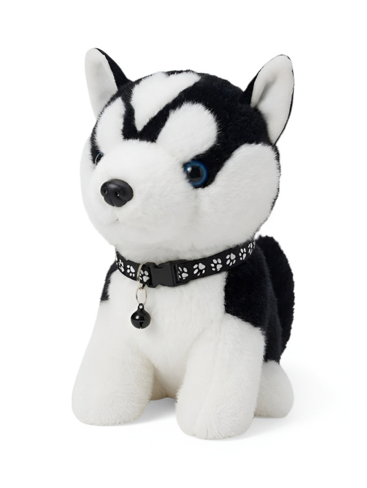 Cute Husky Puppy Plush Toy – 8-Inch Black and White Soft Stuffed Dog with Collar & Bell for Kids – Plush Animal ST14654
