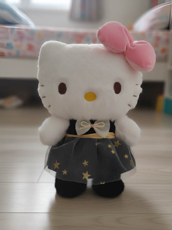 Hello Kitty Plush 23-cm Soft Toy  – Starry Night Black & Gold Tulle Dress, Pink Bow Collector Edition