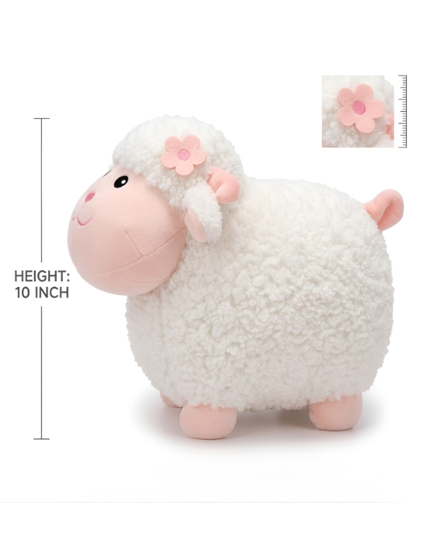 Sheep Plush Toy – 10-Inch Cute White Fluffy Lamb Soft Stuffed Animal with Flower Accent, Kawaii Lamb Pillow Plushie Gift for Kids and Toddlers ST11470