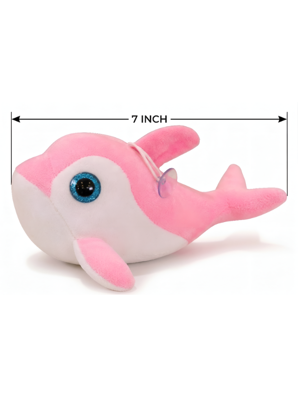 Dolphin Plush Toy - 7-Inch Cute Coral Pink Soft Stuffed Animal Marine Life Teddy Bear with Big Blue Glitter Eyes for Kids and Toddlers ST14658