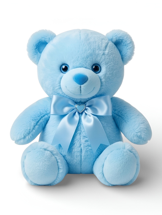Blue Teddy Bear Plush 8-Inch – Soft Stuffed Animal with Lavender Ribbon & Heart Charm | Cute Birthday Gift for Kids, Toddlers & Girls ST11106