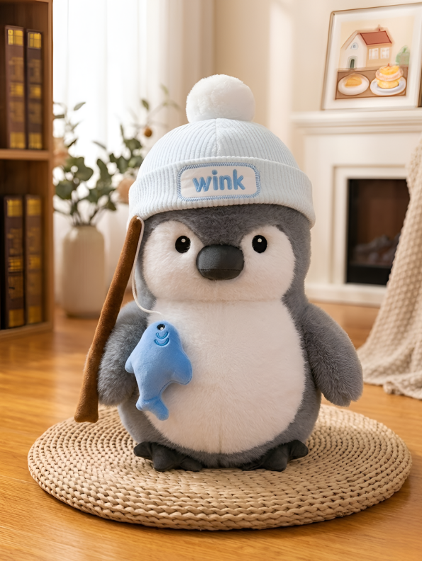 Premium Penguin Plush Soft Toy with Fishing Rod & Beanie (30 CM) – Cute Stuffed Animal for Kids, Gifts & Collectors ST15883