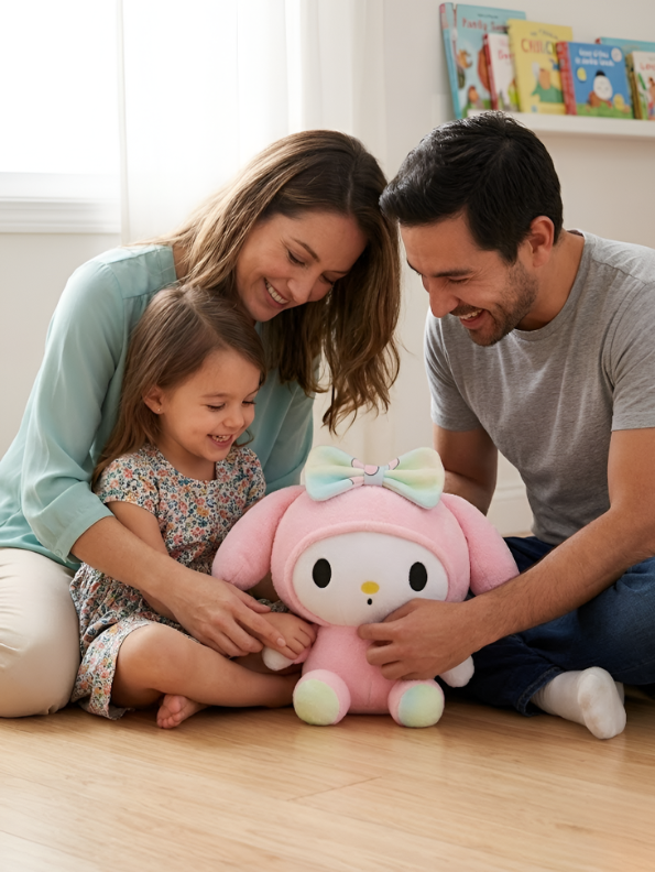 My Melody Pastel Plush Toy – 7-Inch Kawaii Sanrio Soft Stuffed Animal with Rainbow Bow & Accents – Cuddly Gift for Kids and Collectors ST16627