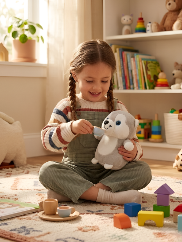 Husky Plush Stuffed Animal – 7-Inch Super Soft Grey & White Puppy Dog Toy for Kids – Interactive Husky Soft Toy for Toddlers ST14707