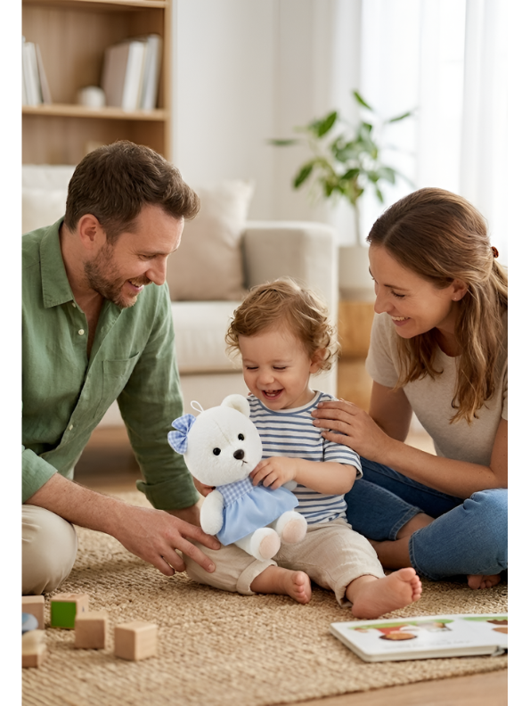 Teddy Bear with Blue Gingham Dress – 8-Inch White Plush Soft Stuffed Animal Toy for Toddlers, Kids ST11121