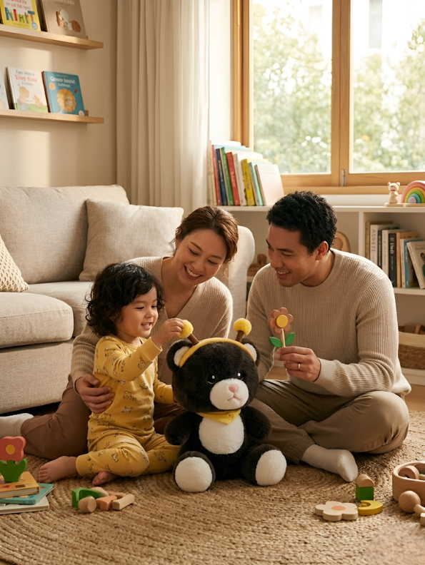 Brown & White Plush Teddy Bear with Bee Antennas and Bandana – Adorable 35CM Ultra-Soft Stuffed Animal Toy for Kids, Toddlers ST16299