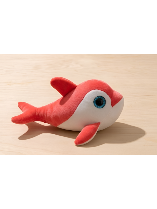 Dolphin Plush Toy - 7-Inch Cute Coral Red Soft Stuffed Animal Marine Life Teddy Bear with Big Blue Glitter Eyes for Kids and Toddlers ST14658