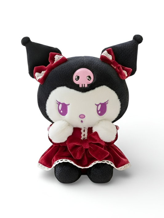 Official Kuromi Plush Doll – Gothic Lolita Red Velvet Dress Collectible Soft Toy with Lace Trim & Bows | Cute Kawaii Gift for Sanrio Fans & Collectors ST15963