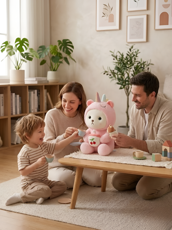 Unicorn Bear Plush Toy - Adorable 10-Inch Pink Soft Kawaii Stuffed Animal with Cherry Accessory ST15751