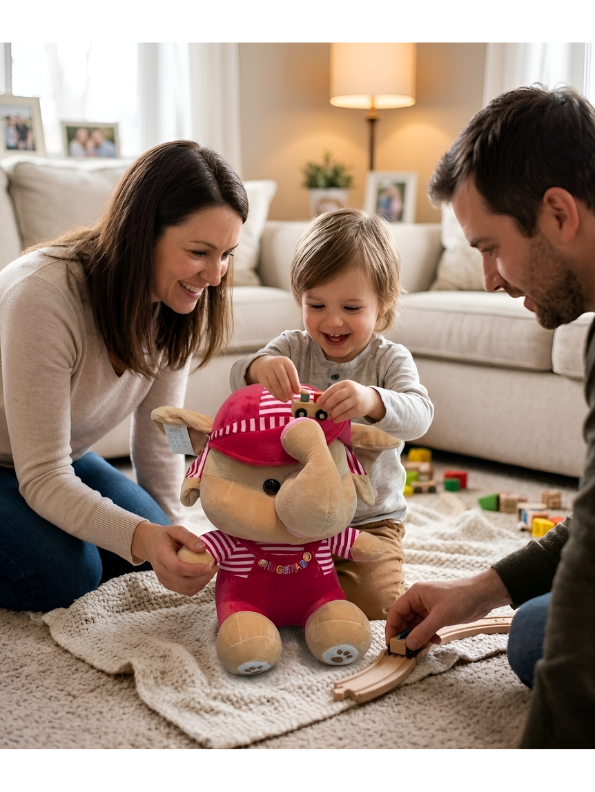 45 cm Premium Elephant Plush Toy in Red Striped Dungarees & Matching Cap – Ultra-Soft Stuffed Animal for Kids, Perfect Gift for Babies & Toddlers ST14534