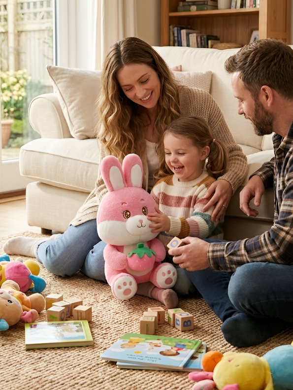 Bunny Plush Toy Holding Strawberry – 15-Inch Pink Soft Stuffed Animal Gift for Girls, Toddlers & Kids ST14440