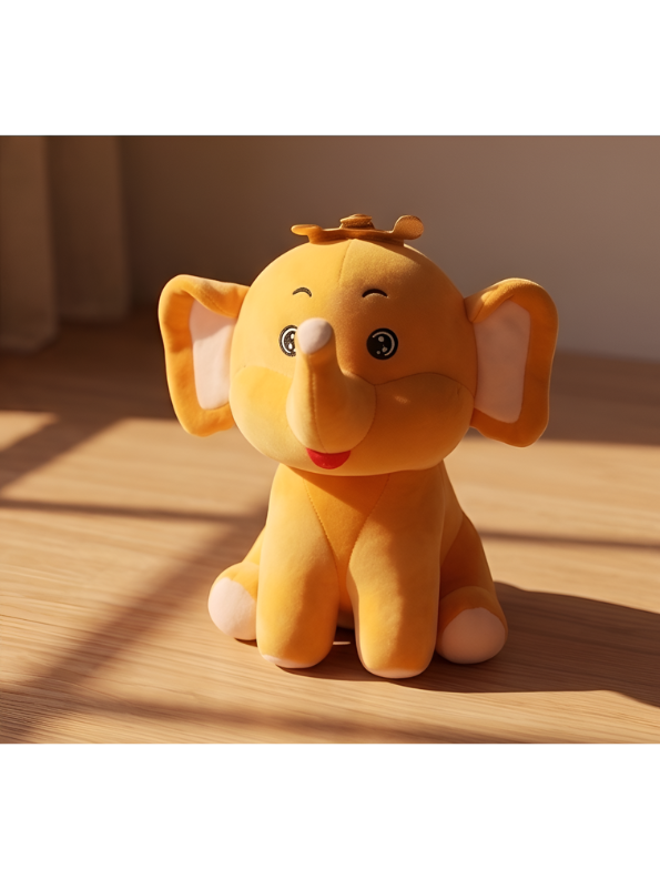 Crown Elephant Plush Toy - Soft Yellow Elephant Stuffed Animal with Golden Crown, Big Ears, and Upturned Trunk, Kawaii Plushie Doll for Kids ST11471