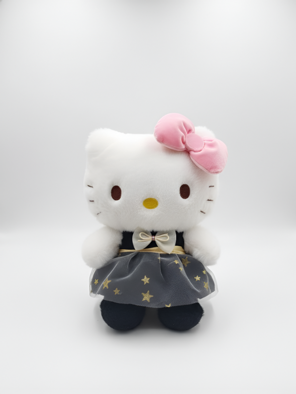 Hello Kitty Plush 23-cm Soft Toy  – Starry Night Black & Gold Tulle Dress, Pink Bow Collector Edition