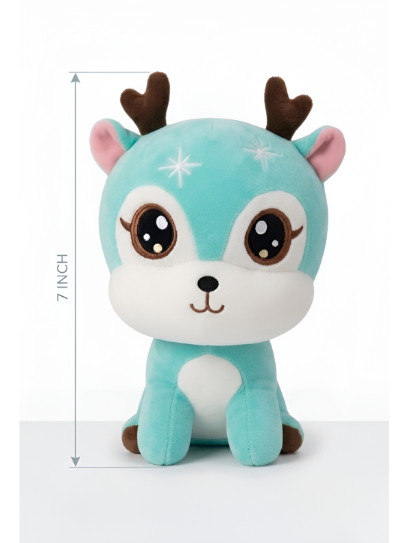 Deer Plush Toy - Blue 7-Inch Cute Soft Stuffed Animal Reindeer with Antlers, Kawaii Forest Friends Plushie for Kids ST11608