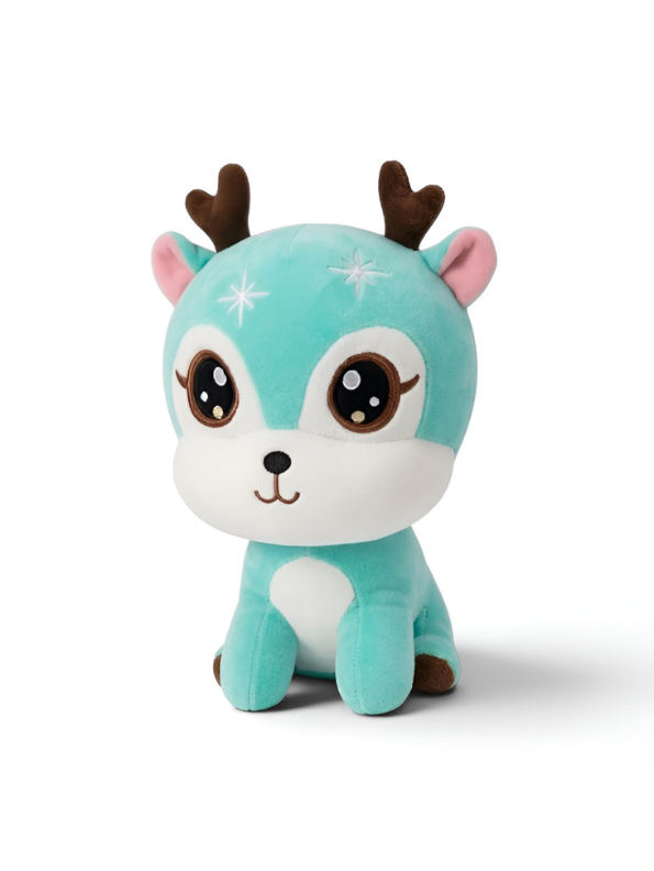 Deer Plush Toy - Blue 7-Inch Cute Soft Stuffed Animal Reindeer with Antlers, Kawaii Forest Friends Plushie for Kids ST11608