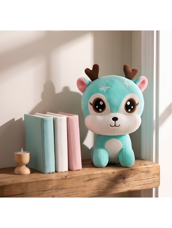 Deer Plush Toy - Blue 7-Inch Cute Soft Stuffed Animal Reindeer with Antlers, Kawaii Forest Friends Plushie for Kids ST11608