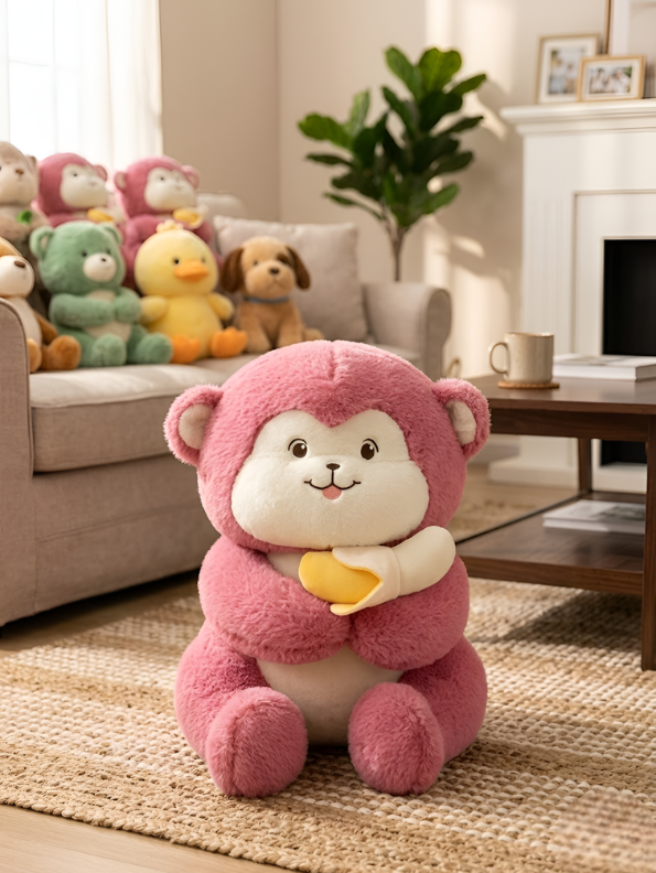 Monkey Soft Toy with Banana – Premium 40CM Plush Pink Ultra-Soft Kawaii Stuffed Animal for Kids, Toddlers & Nursery Decor Gift ST14535