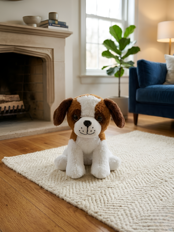 Cute Brown & White Saint Bernard Puppy Plush Toy – 8-Inch Soft Stuffed Dog for Kids, Ultra-Soft Cuddly Animal Plushie Gift for Toddlers & Children ST14953