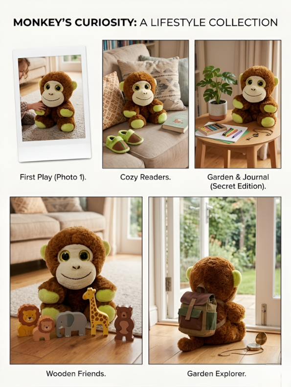 Monkey Toy – 6-Inch Adorable Plush Soft Brown Stuffed Animal with Glitter Eyes – Cute Jungle Themed Gift for Kids, Toddlers ST14952