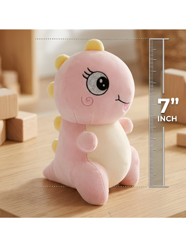 Pink Dinosaur Plush Toy – 7-Inch Soft Stuffed Animal Dino with Cute Embroidery – Small Kawaii Dinosaur Doll for Toddlers, Kids ST14707